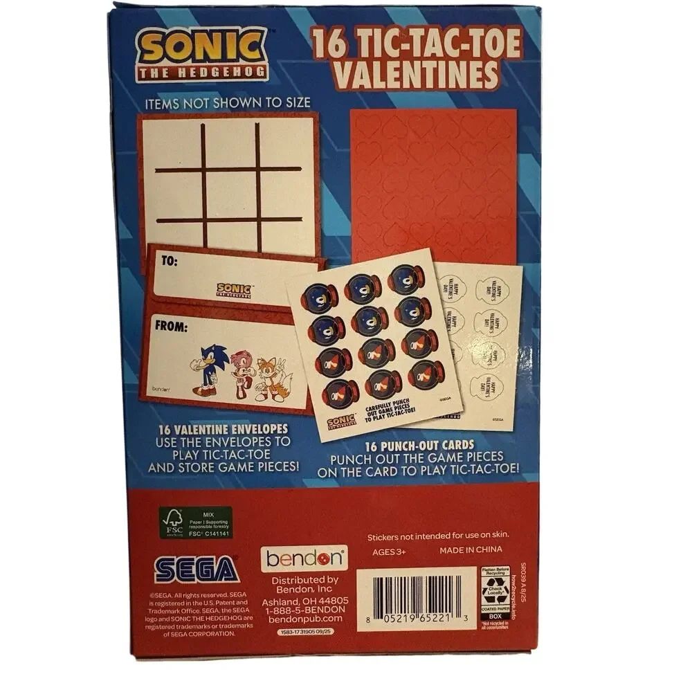 Sonic Hedgehog 16 Tic Tac Toe Valentines NEW Home School Teacher 4 Boxes